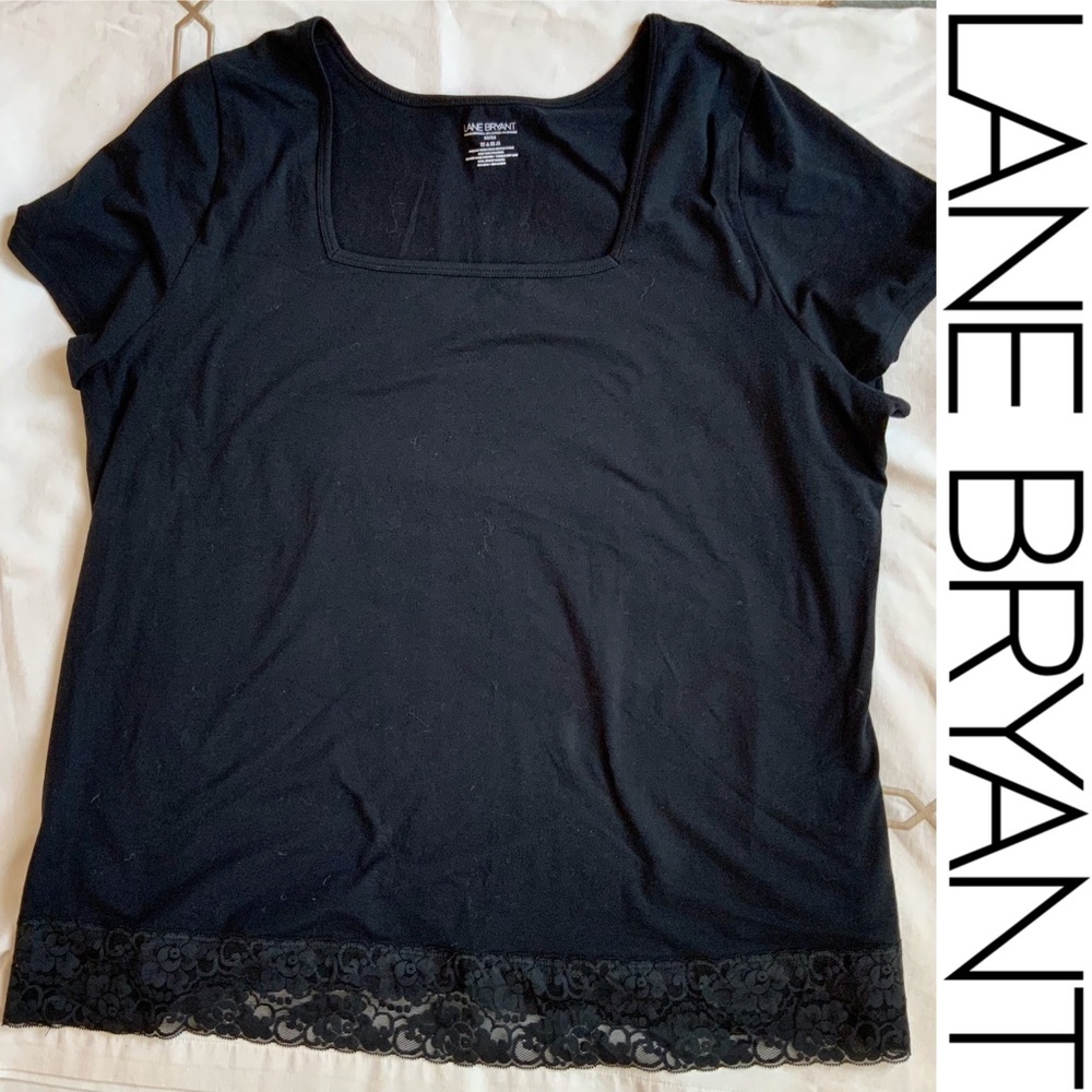 LANE BRYANT pretty lace trim black t-shirt 22/24